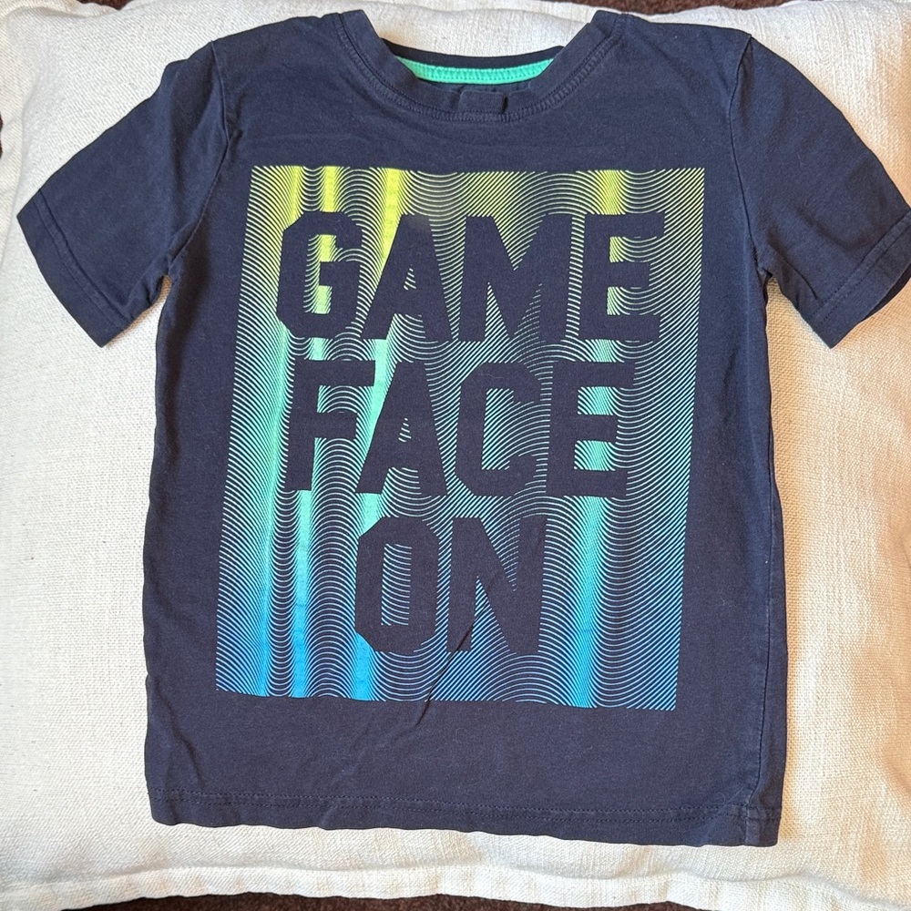 George Kids Tee with Game Face On Graphic - Navy and Neon